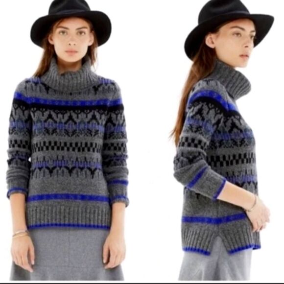 MADEWELL CHUNKY KNIT MERINO WOOL FAIR ISLE GRANDPA TURTLENECK SWEATER - Picture 1 of 13